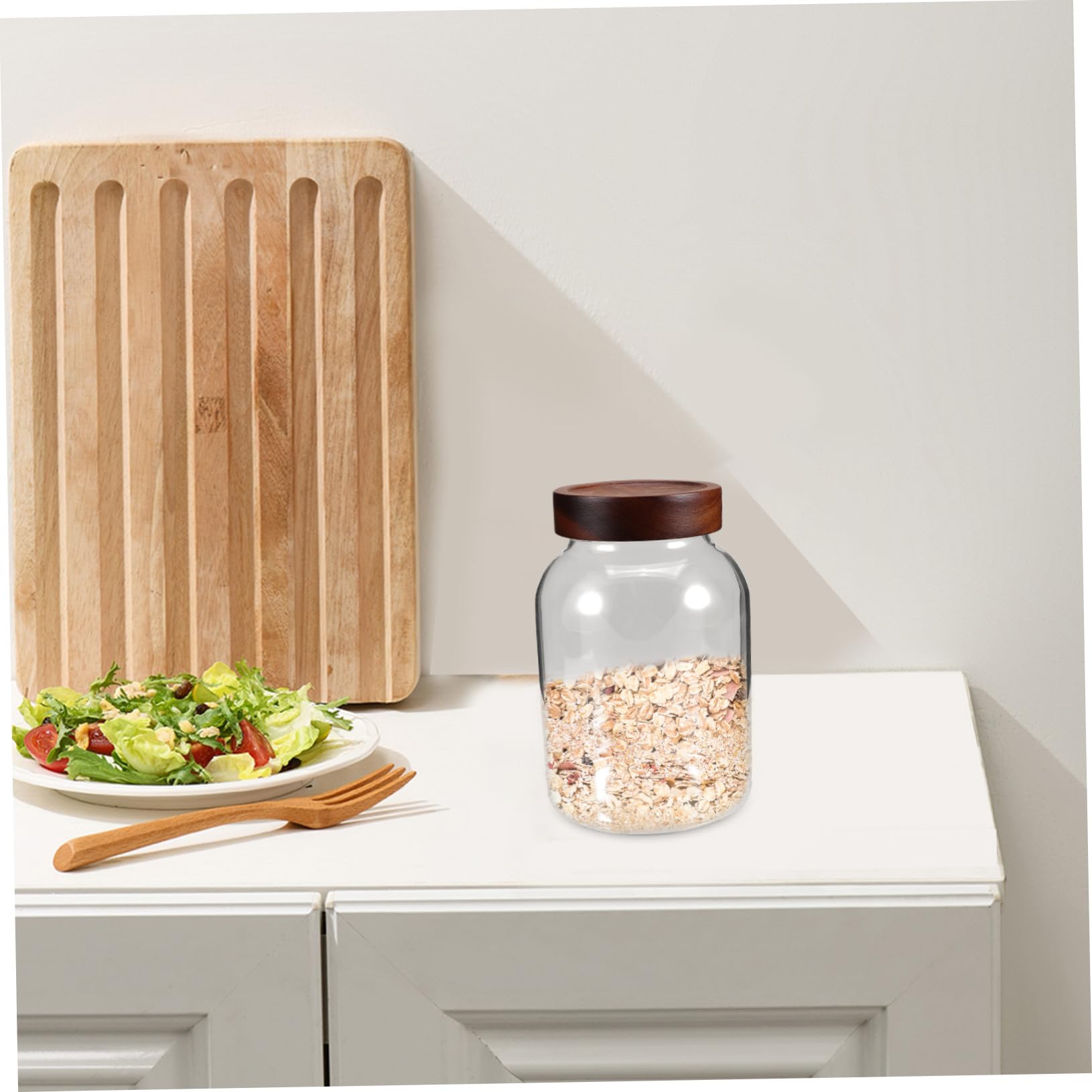 BESTYASH Luftdichtes Einmachglas 1800ml aus Glas mit Holzdeckel | Weithalsbehälter, für Zutaten und Küchenvorräte, Geeignet für Arbeitsplatte und Speisekammer