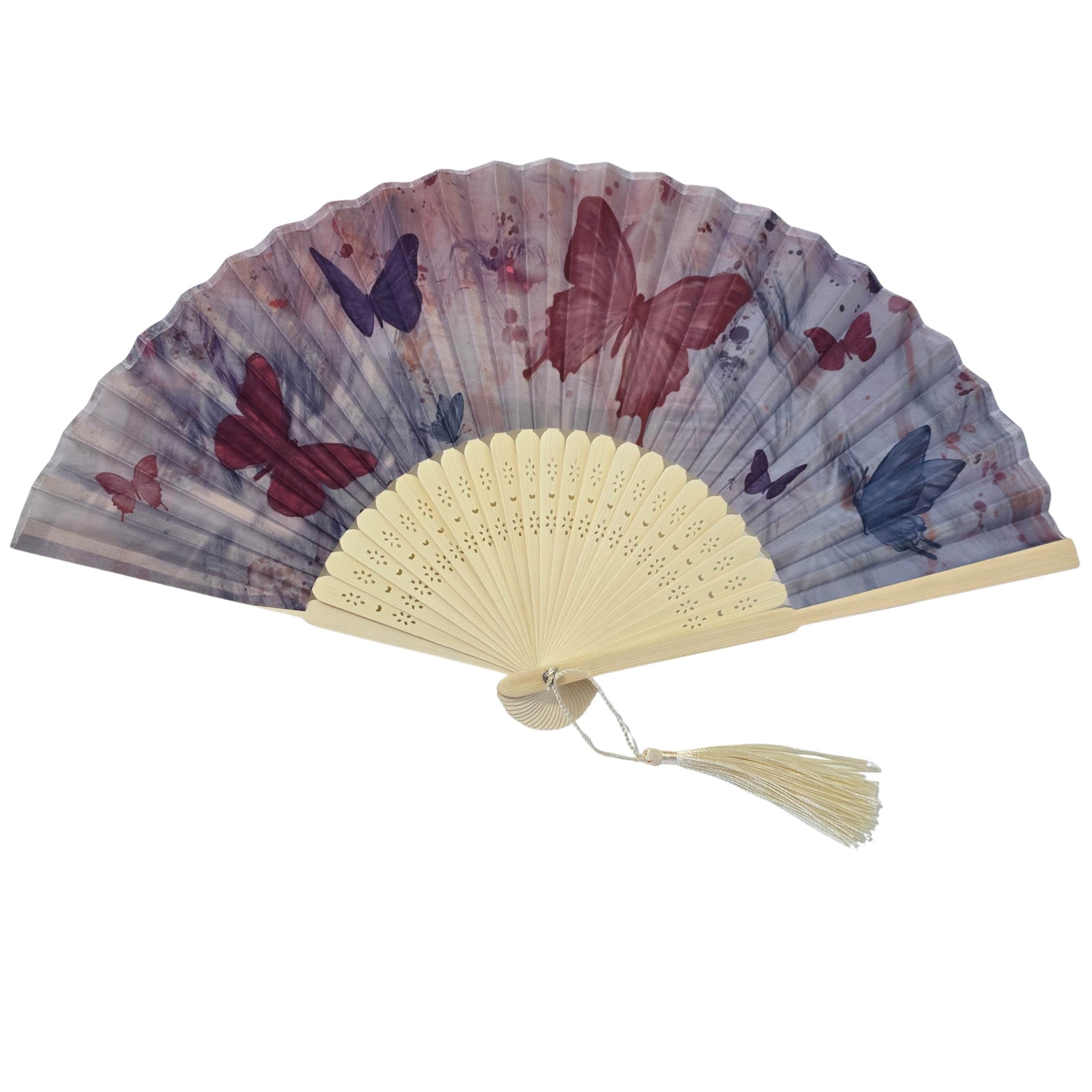 GFM® Bamboo and Silk Hand held Folding Chinese Hand Fan Wooden Wood Fans for Summer, Wedding, Party Favour etc (Butterflies)(FLSLK-CH-BF-51)