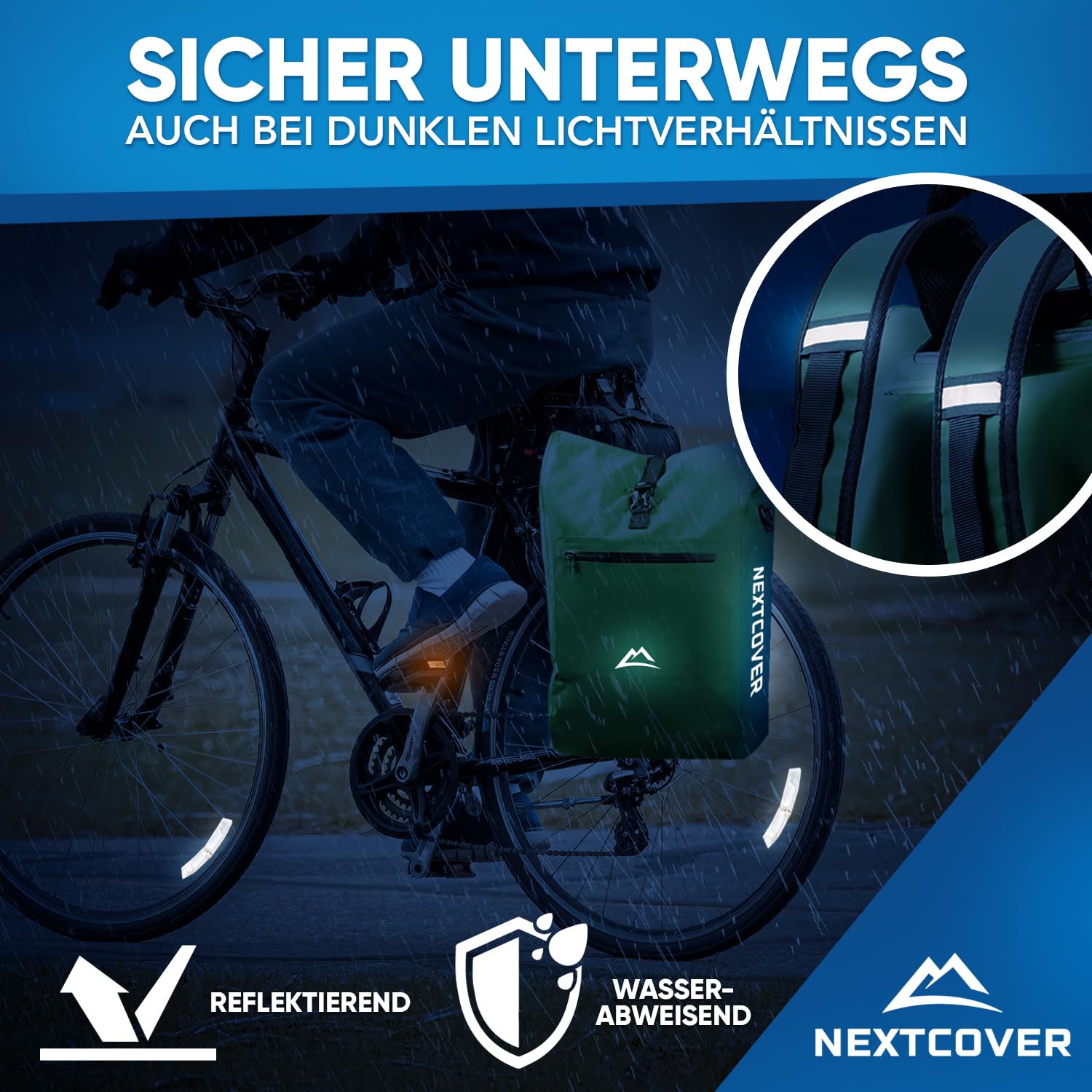 Nextcover® Alforja 3 en 1 para portaequipajes [Aquashield] – Bolsa portaequipajes, mochila y bandolera [25 litros] I bolsa de bicicleta impermeable I Alforjas portaequipajes, verde, Reedición