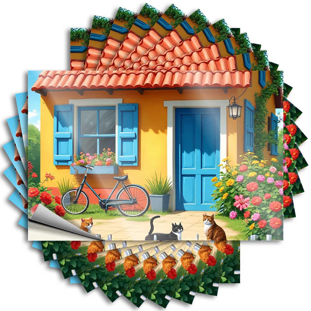 Saying Fall Door Decor Easy Apply | Cozy Cottage with Cats and Flowers Punk Case Peel and Stick(6X9CM)