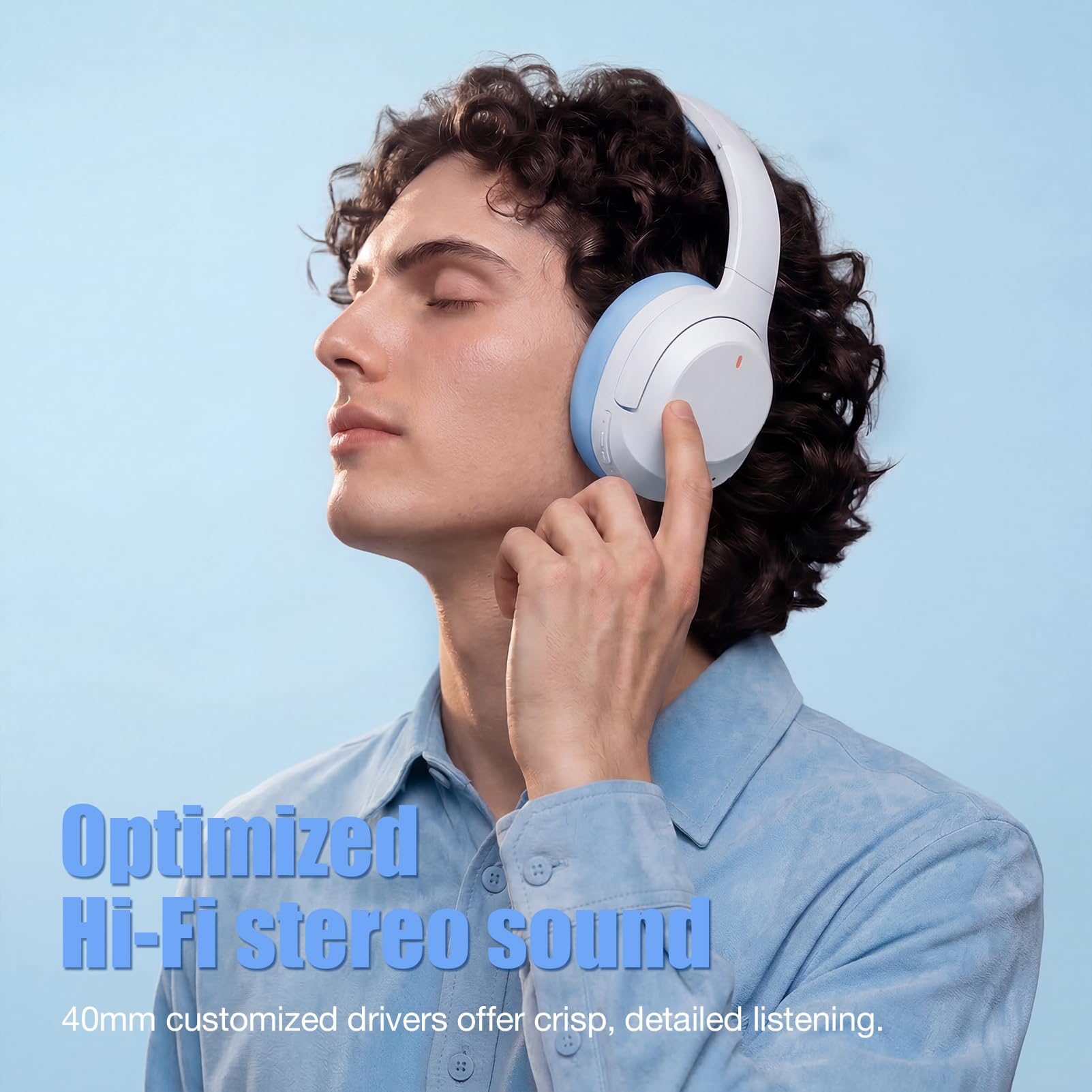 Vonaural Aktywne słuchawki z redukcją szumów, ulepszone bezprzewodowe słuchawki Bluetooth nauszne (niebieskie)