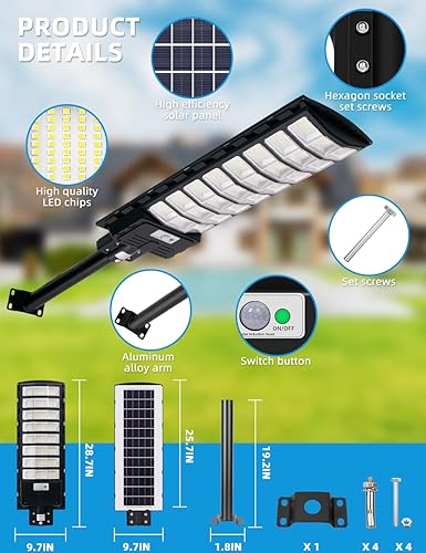 Miniatura 2 de Farola solar de 1000 W  6500 K LED de energía solar con panel 99000LM anochecer a amanecer iluminación de inundación al aire libre impermeable IP65