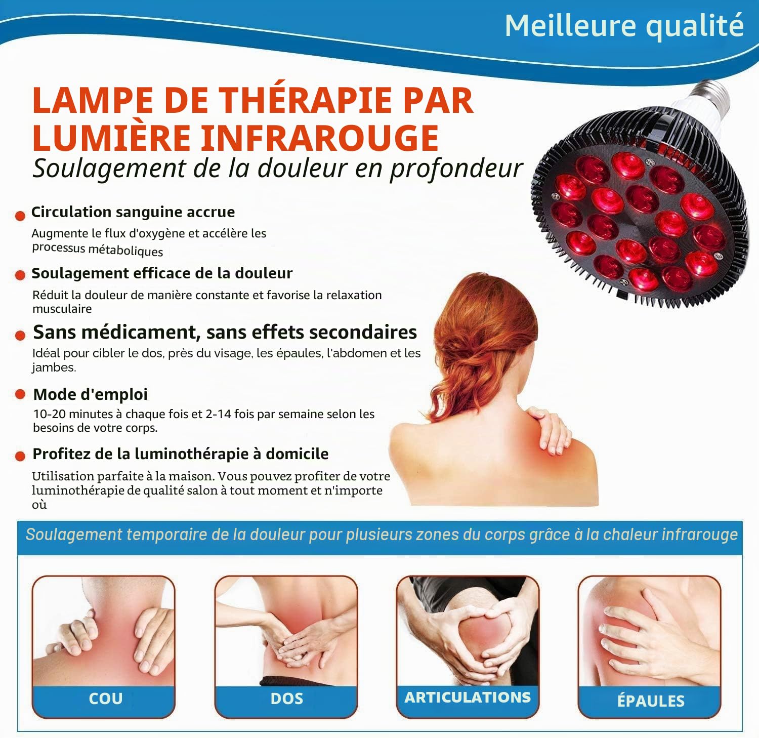 Elitzia Ampoule infrarouge 660nm Rouge et 850nm Ampoule Proche infrarouge Accessoire pour ET350 Dispositif de lumière infrarouge ETPAR38 (Noir)