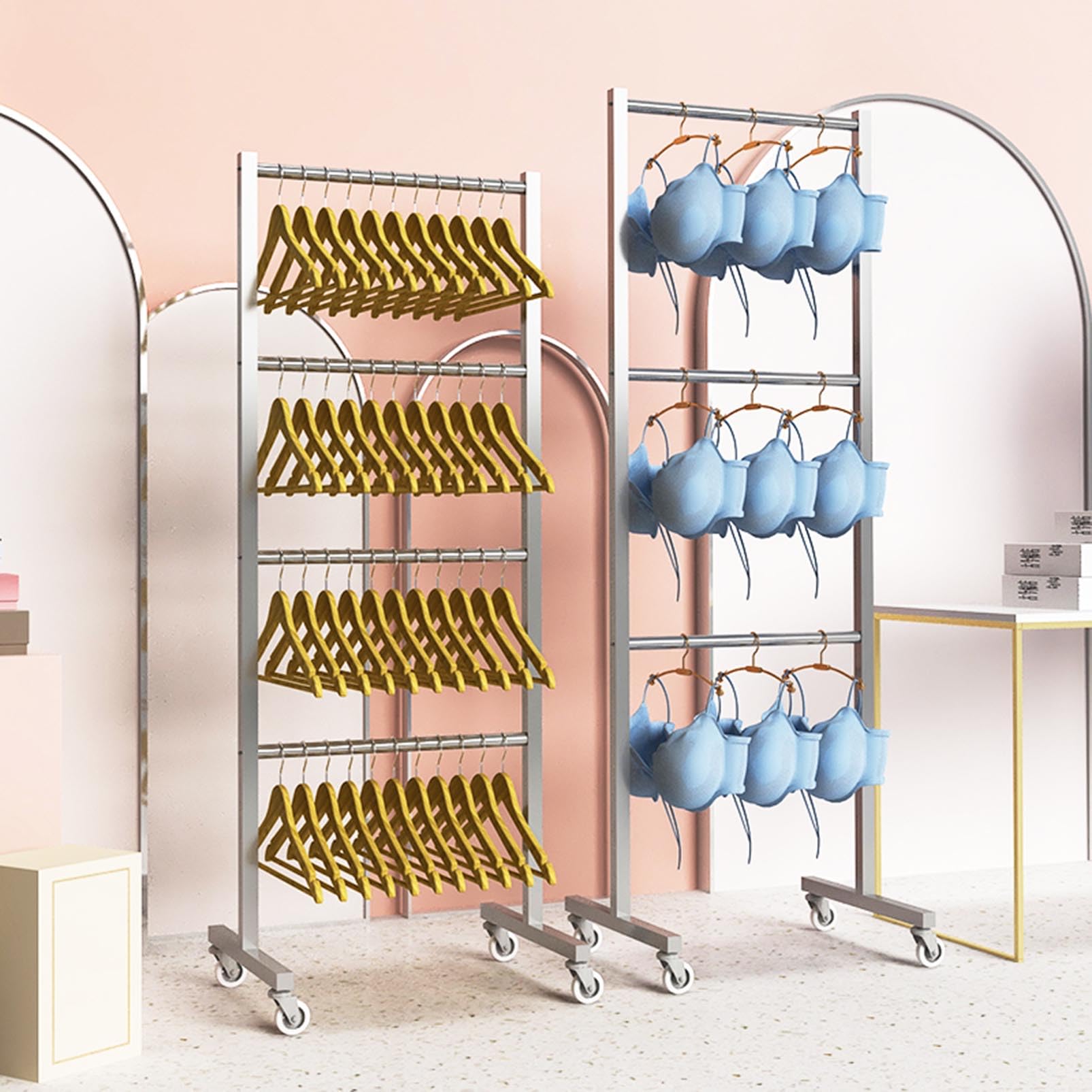 LYGXWJFC Apilador de Almacenamiento para Perchas – Estante Organizador para Perchas de Ropa móvil con Ruedas para Bufandas, Toallas, Sujetadores y Pantalones – Ideal para Tienda de Ropa o lavandería