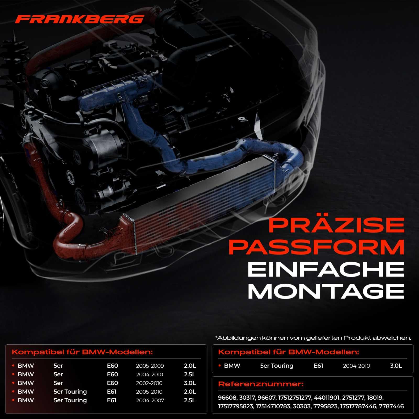 Frankberg 1x Ladeluftkühler Turbokühler Kompatibel mit 5er E60 520 525 530 2002-2009 5er Touring E61 520 525 530 2004-2010 Replace# 17514710783
