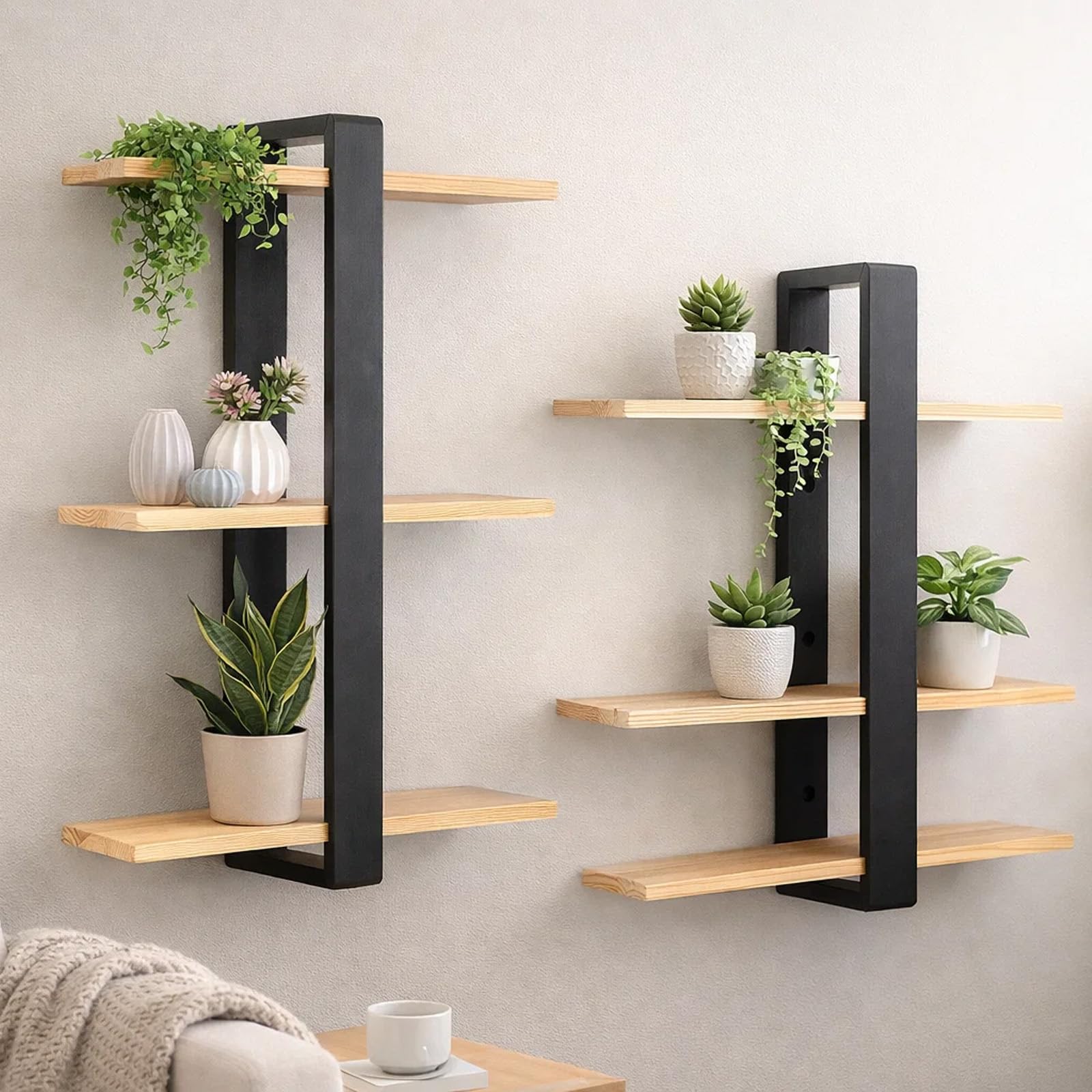 2er Wandregal Holz Set Schweberegal aus Massivholz – Rustikale Hängeregal Wandregale für Wohnzimmer, Küche, Bad, Büro Vintage Holzregal als Bücherregal Wand, Dekoregal, Badregal Einfach zu montieren