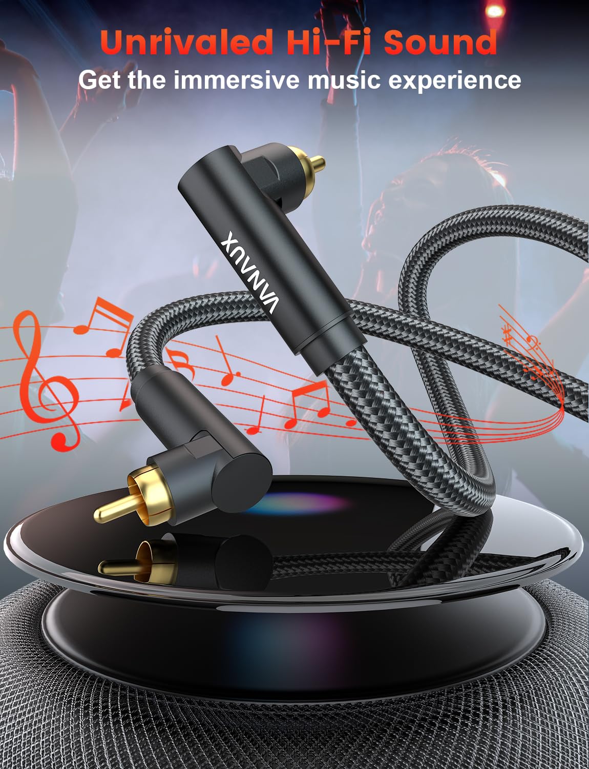 VANAUX Cable de subwoofer RCA de 90 grados a 90 grados, cable de audio coaxial digital para cine en casa, barra de sonido, TV, PS4, Xbox y más, negro (26 pies/8 m)