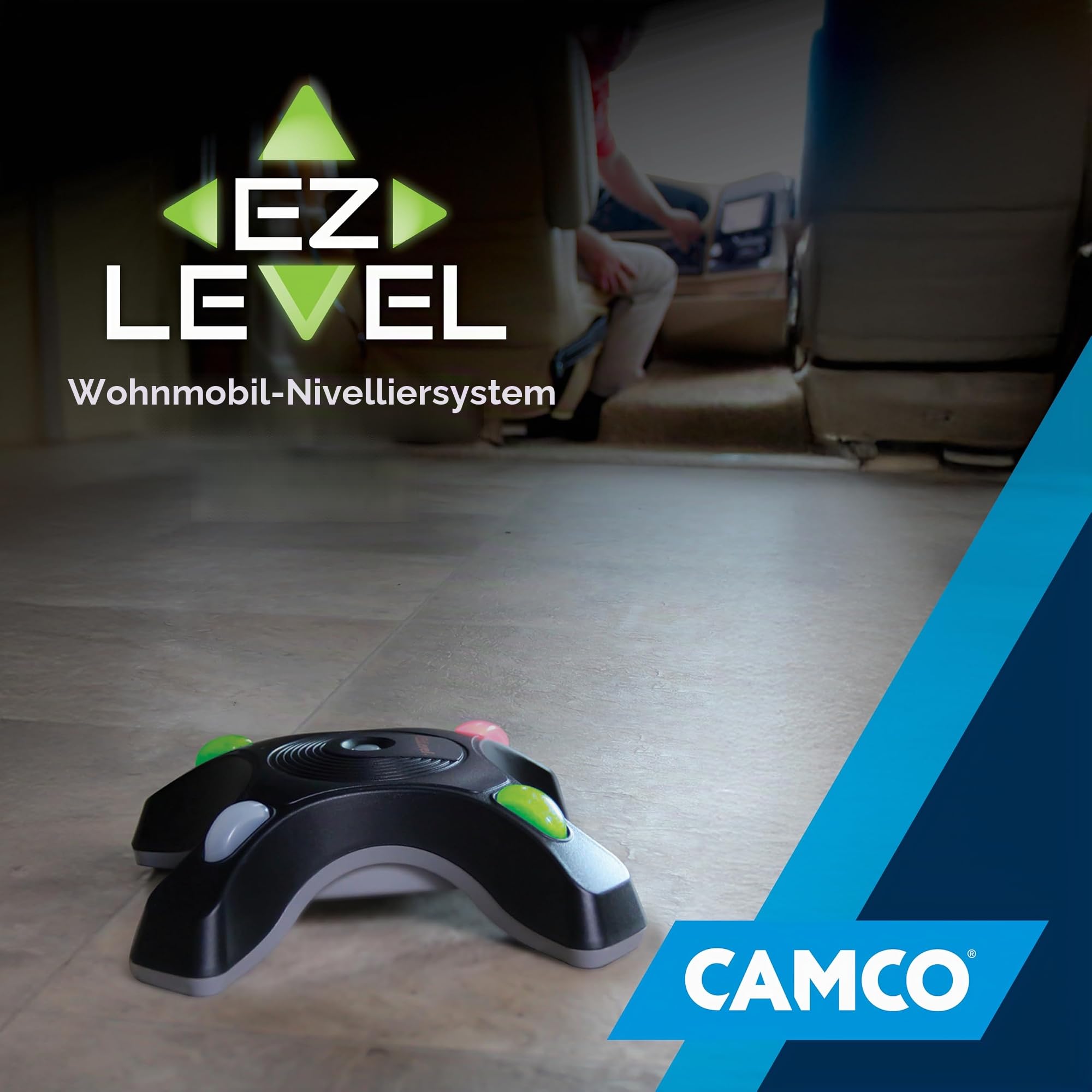 Camco EZ-Wasserwaage für Camper/Wohnmobil, mit beleuchteten Kontrollleuchten und automatischer Abschaltfunktion, wenn Nicht in Gebrauch, inkl. vorinstalliertem An-/Ausschalter (25505)