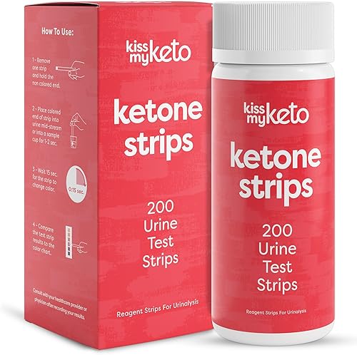 Kiss My Keto Tiras 200 tiras de prueba de cetosis para dietas bajas en carbohidratos Tiras de prueba de orina cetogénica extra largas de grado