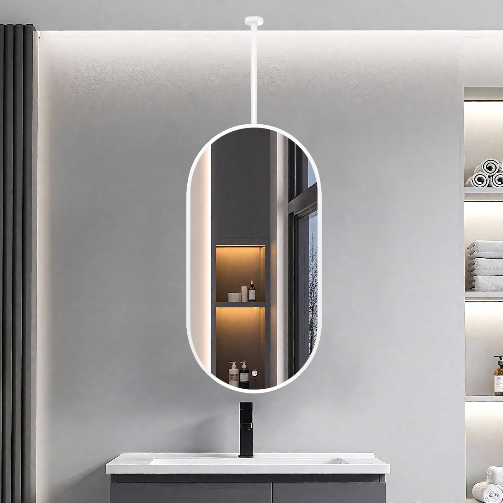 FGXHHS Hanging Wall Mirror with Adjustable Boom Arm for Bathroom Vanity and Makeup Application