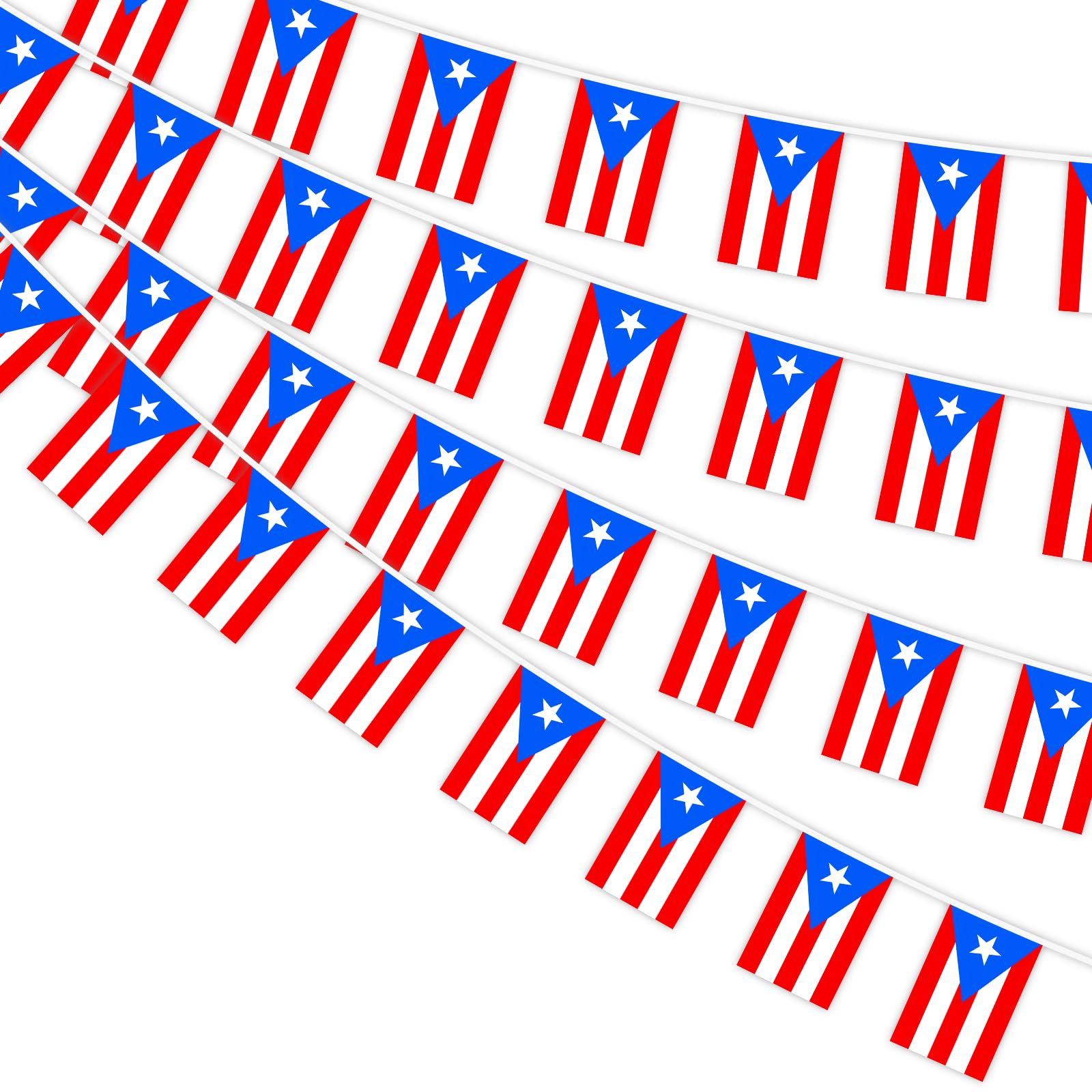 AhfuLife Puerto Rico Flag Bunting for Party Decorations, 10m - 30pcs Puerto Rian Flags Banner Double Sided Fabric Flags for National Day World Cup Sport Events Party Decoration (14 x 21 cm - 4 Pack) — image 1