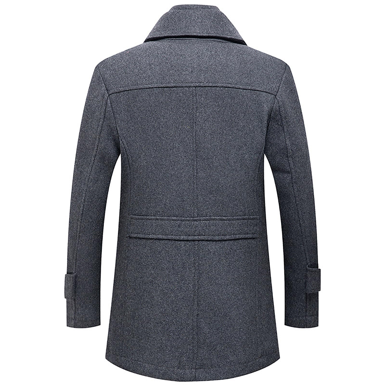 Generisch Mantel Herren - Wollmantel Lang Warme Slim Fit Wintermantel mit doppelter Knopfleiste Elegante Bequeme Business Coat für Herbst-Winter