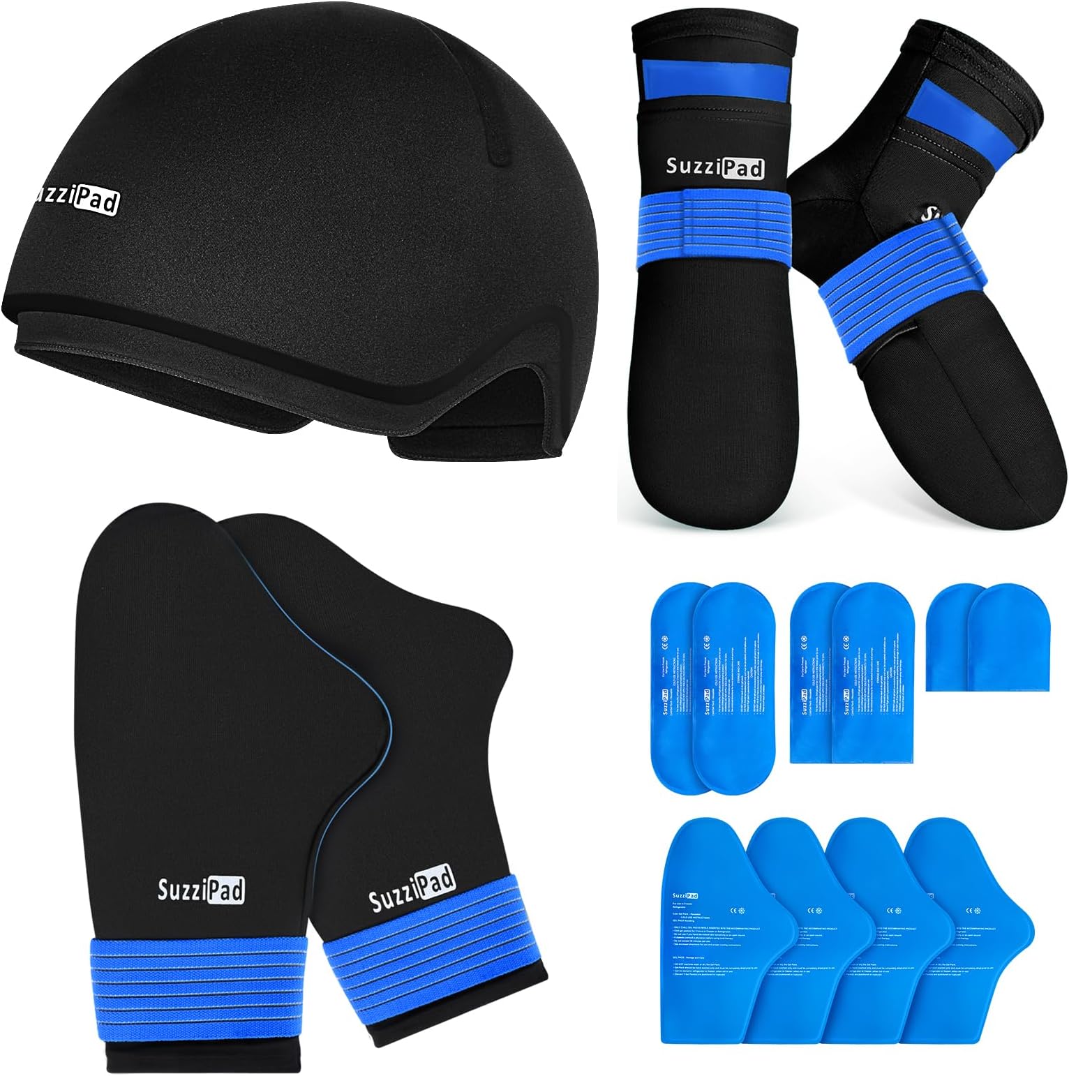 SuzziPad Stress Relief Hat, Cooling Socks and Cold Gloves for Chemo, Comfortable Items for Chemotherapy Patients, Softens Discomfort for Feet, Head and Hands, L
