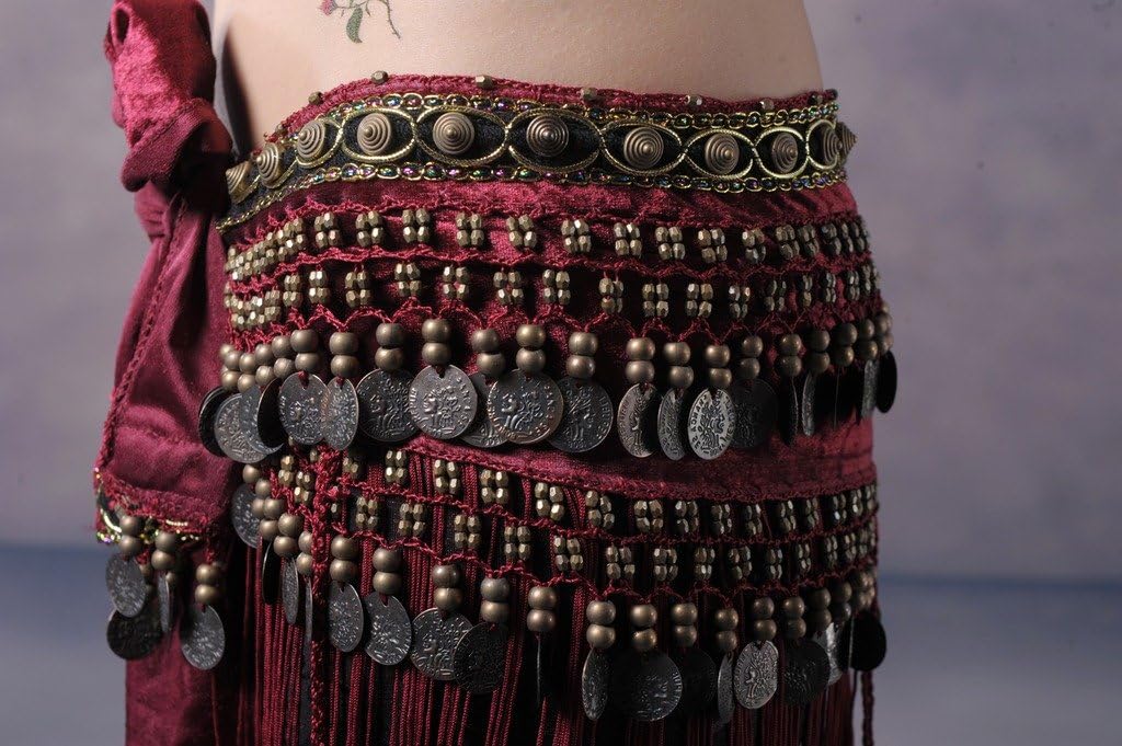 Women's Belly Dance Tribal Hip Scarf with Fringe Coins Flannel - Image 3