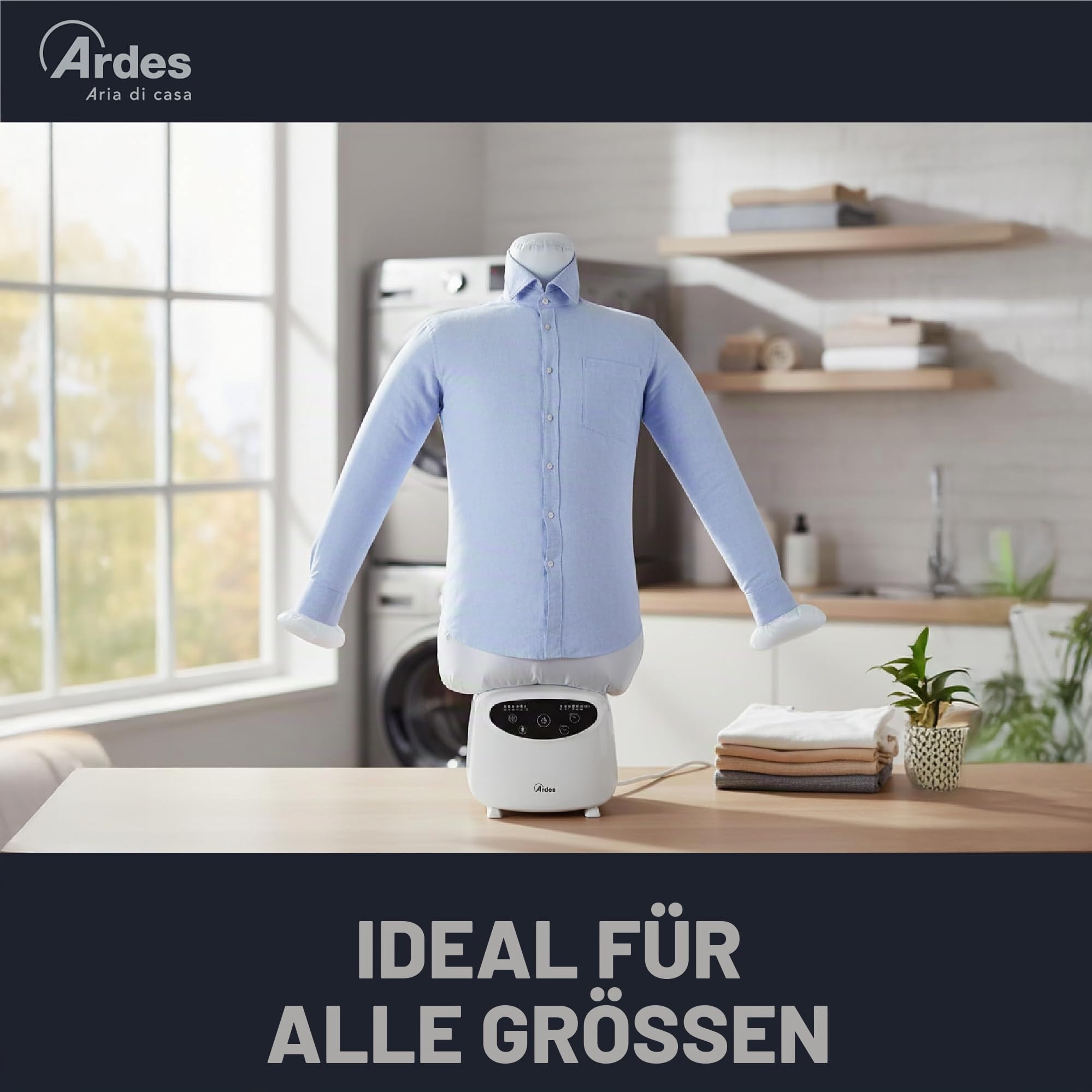 Ardes BLOWY PRIME Automatisches Bügelgerät und Trocknungspuppe 2-in-1, Vertikales Bügeln ohne Falten, 4 Gewichtsclips, Timer und Digitalanzeige