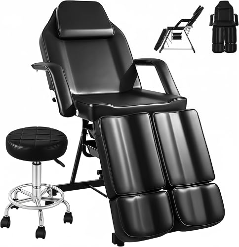 Tattoo Chair for Client, Facial Bed Esthetician Massage Tattoo Table with Rolling Stool, Professional Adjustable Lash Chairs for Salon Spa Barber