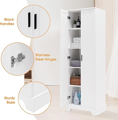 Miniatura 4 de Armario de almacenamientodespensa, almacenamiento alto de madera con dos puertas con estantes ajustables, armario de despensa de cocina