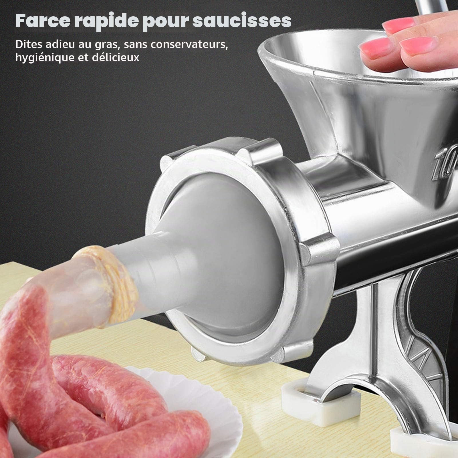 Hachoir à viande manuel en alliage d'aluminium robuste et durable hachoir à garnissage saucisse avec tube de farce poussoir hachoir à aliments pour viande saucisse et épices cuisine maison