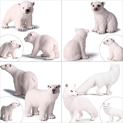 Miniatura 9 de 18 figuras de animales árticos, mini figuras realistas de animales polares para niños pequeños, figuras de animales del mar del océano con zorro