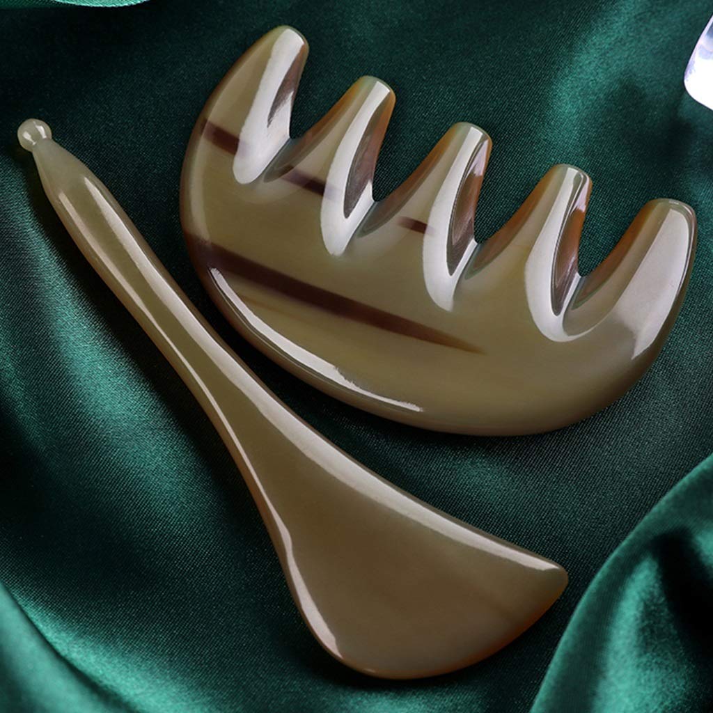 YXCKG Gua Sha Massage Tools, Set di Bellezza per Donne per la Pelle del Viso, Strumenti di Terapia Fisica di sanità, Set Gua Sha Corno di Bue Naturale per Corpo, Pettine per Massaggio alla Testa