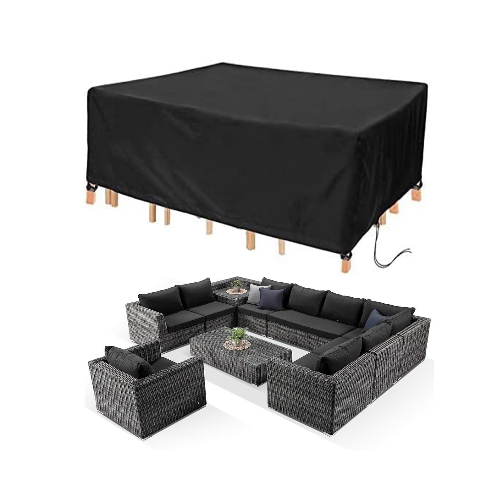 Landrip Garden Furniture Covers, Extra Large Outdoor Garden Table Covers Rectangular, Waterproof, Anti-UV, Heavy Duty 420D Patio Set Furniture Covers, 350x260x90cm
