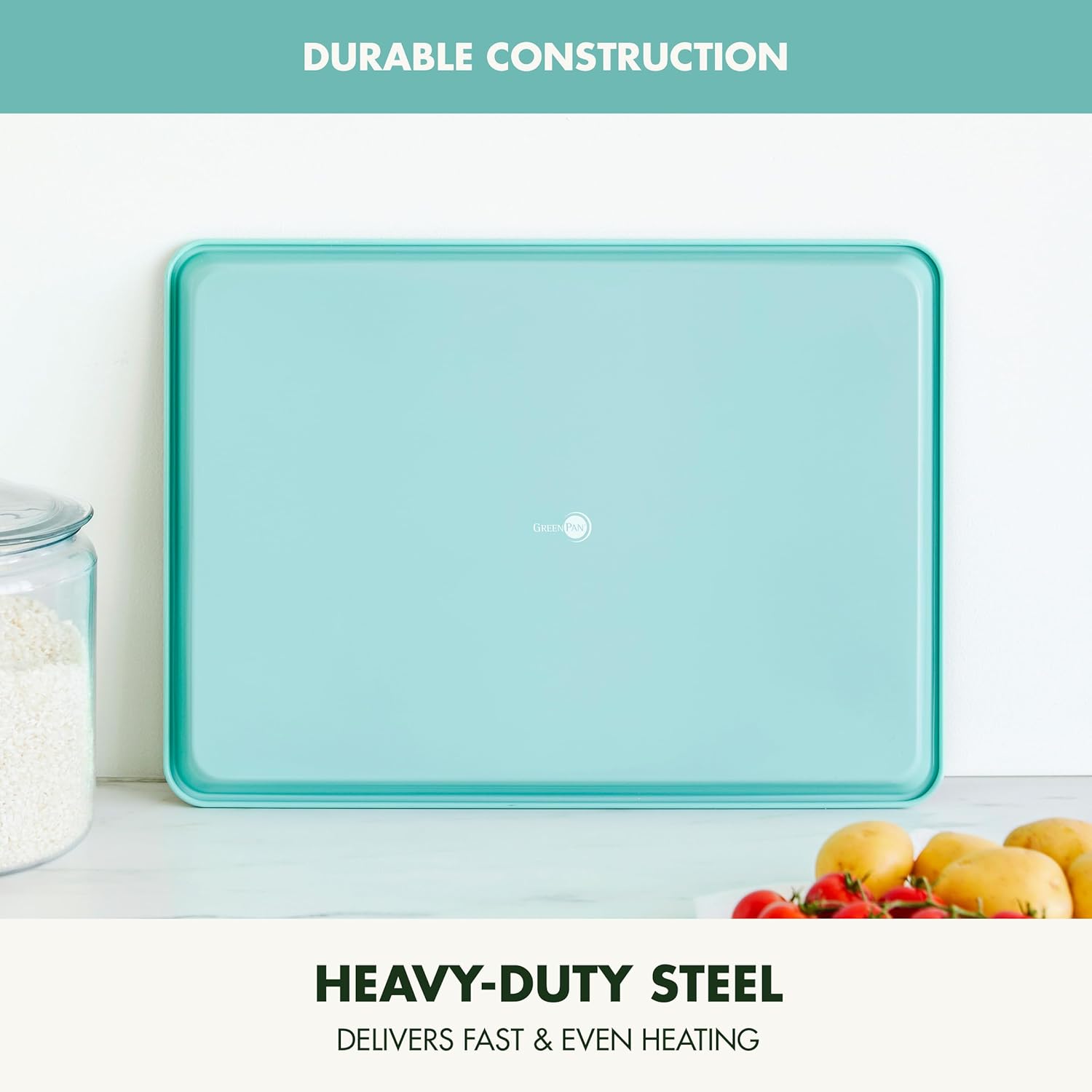 GreenPan Bakewell 13"x18" Baking Sheet Pan, Healthy Ceramic Nonstick Bakeware, PFAS-Free Durable Cookie Tray, Versatile Kitchen Essentials, Vibrant Ovenware, Easy Clean, Turquoise