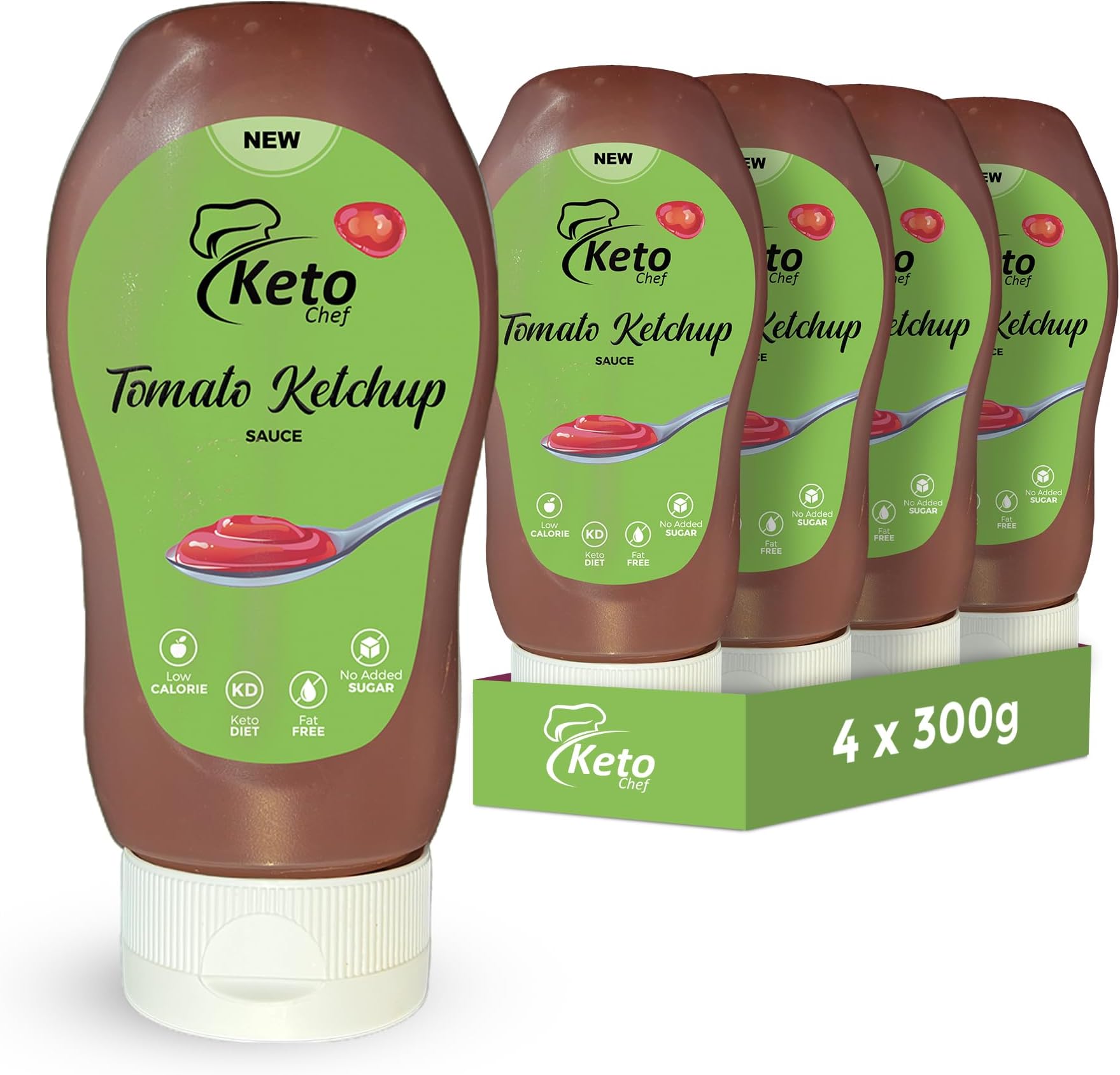 Keto Tomato Ketchup Sauce | Vegan & Gluten Free, No Added Sugar | Low Calorie, Zero Fat Tomato Sauce with Sweeteners & Tamarind | Ideal for Keto Diet, Healthy Meals & Snacks | Pack of 4 (300ml)