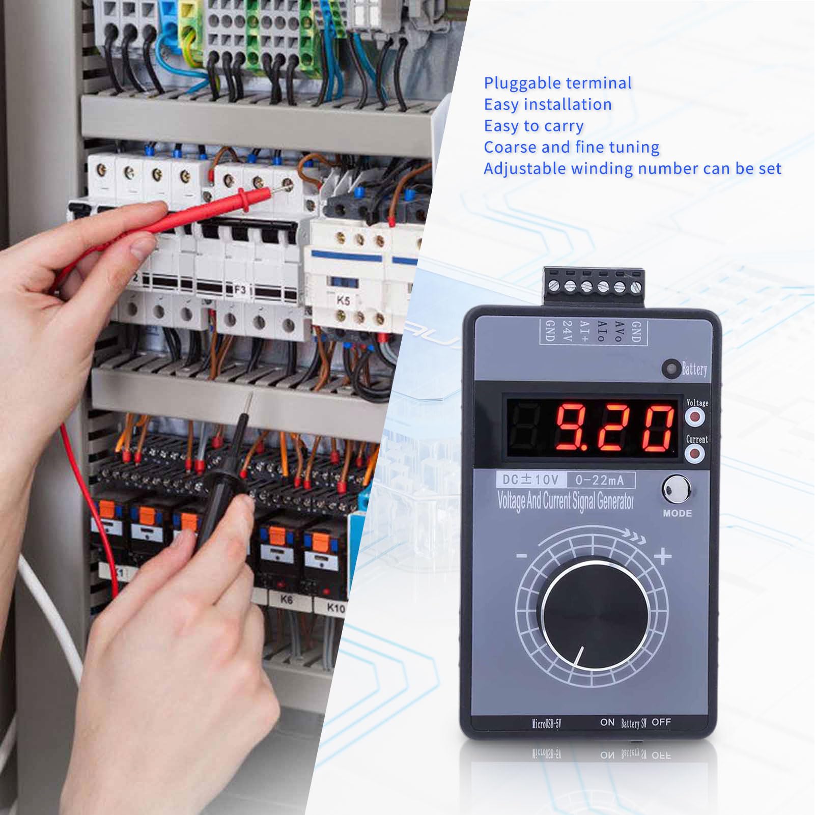 Strom-Spannungs-Signalgenerator, DC 0-10V 0/0-22mA Interface Analog Simulator, 3 Arten von Stromversorgung 4 Digit Display Generator für PLC Panel Debugging