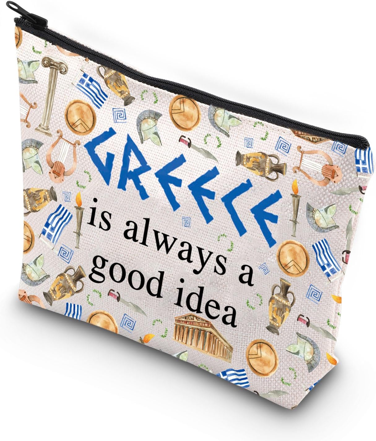 WCGXKO Greece Gift Greece Surprise Trip Gift Greece Is Always A Good Idea Zipper Pouch Makeup Bag