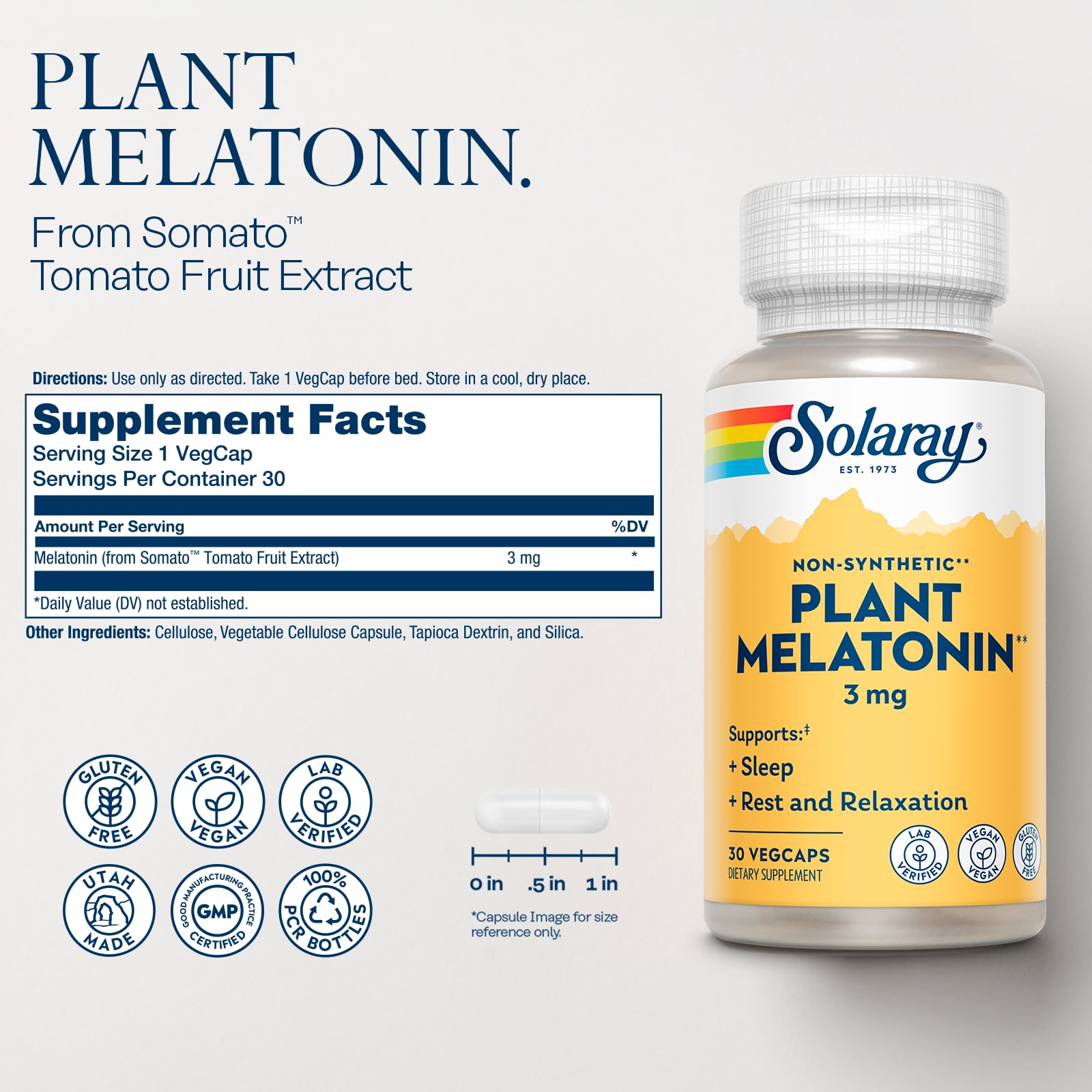 SOLARAY Plant Melatonin 3mg Sleep Aid Supplement, 30 Servings — Amazon image 2