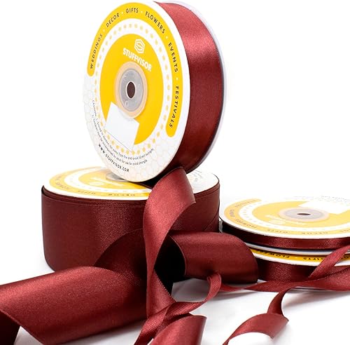 Miniatura 5 de Cinta de satén burdeos, 12 pulgada x 50 yardas, color sólido de doble cara, gruesa y duradera, 100% poliéster para envolver regalos, manualidades,