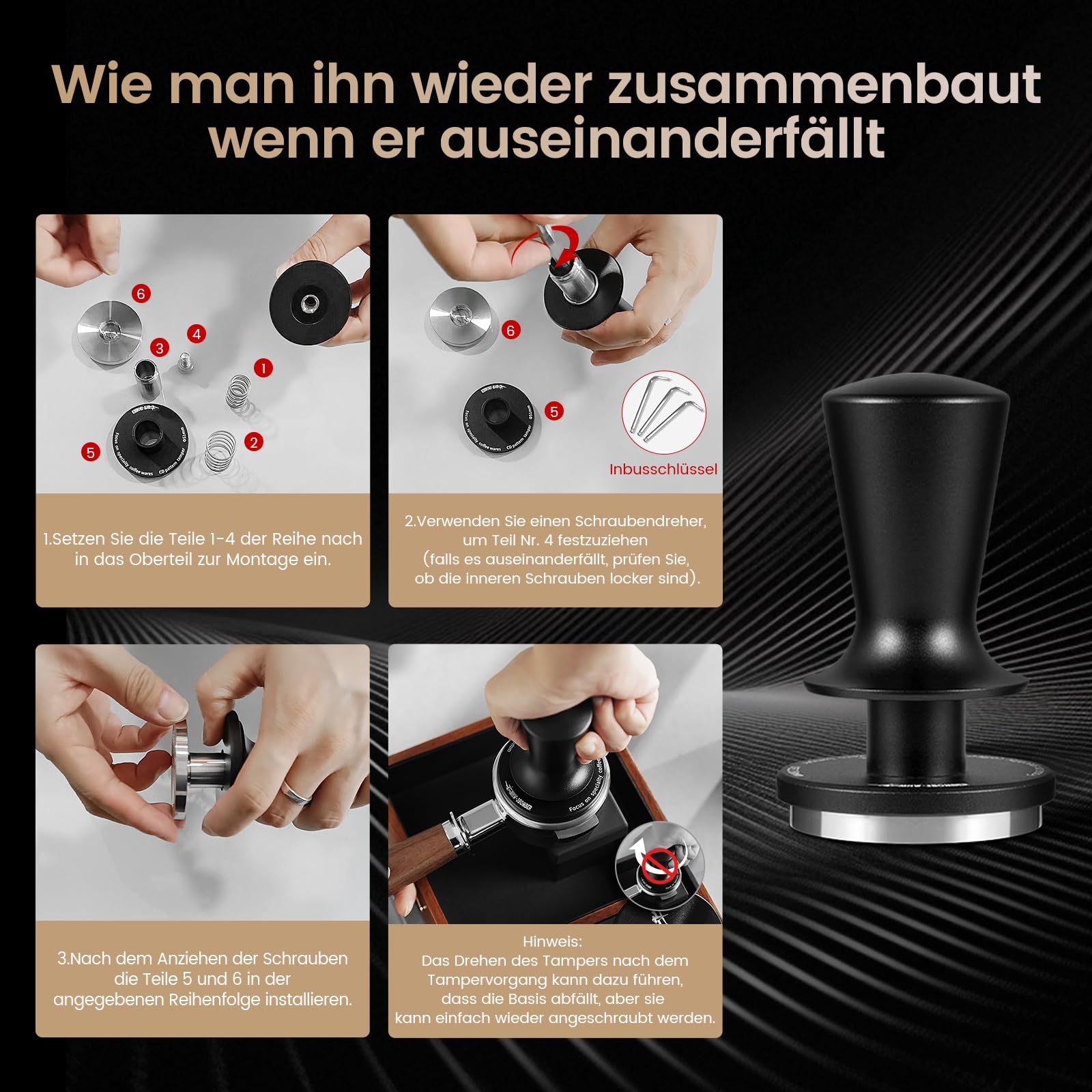 MHW-3BOMBER Espresso Tamper 58mm – CD Serie Kaffeestempel mit 2-Feder-Auto-Rebound, Kaffee Tamper für Siebträgermaschinen, Barista Zubehör für Kaffeeliebhaber, Einstiegsstufe & Profi, Modell: T6101-OS