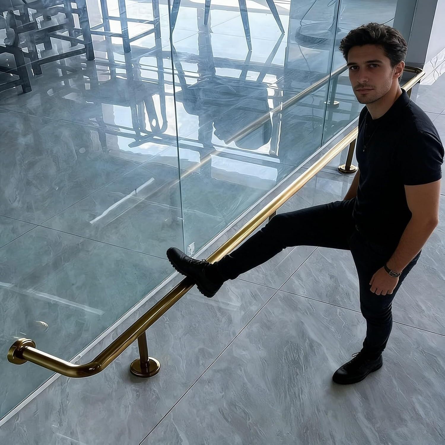 k3Mq9Rw Handrails with kick plates Easy-to-Install Stainless Steel Round Bar Counter Leg And Handrail Set(100cm/3.3ft)