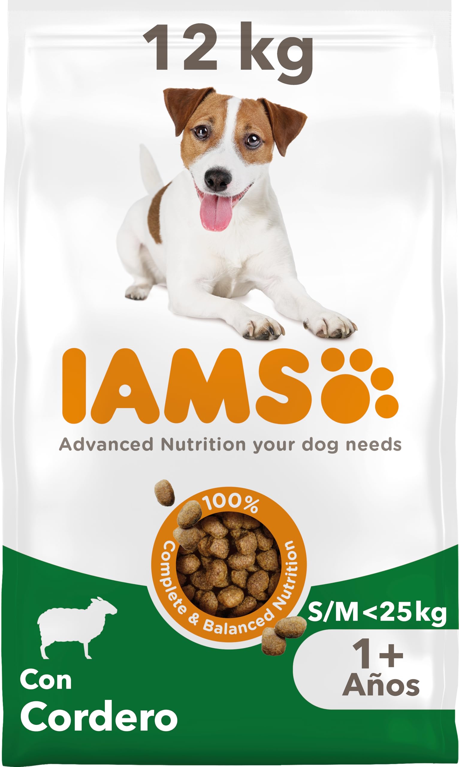 IAMS Alimento Seco para Perros Razas Peq./Med., Cordero, 12kg | Comida Seca para Perros | Para Perros Adultos de más de 1 año | Con Cordero