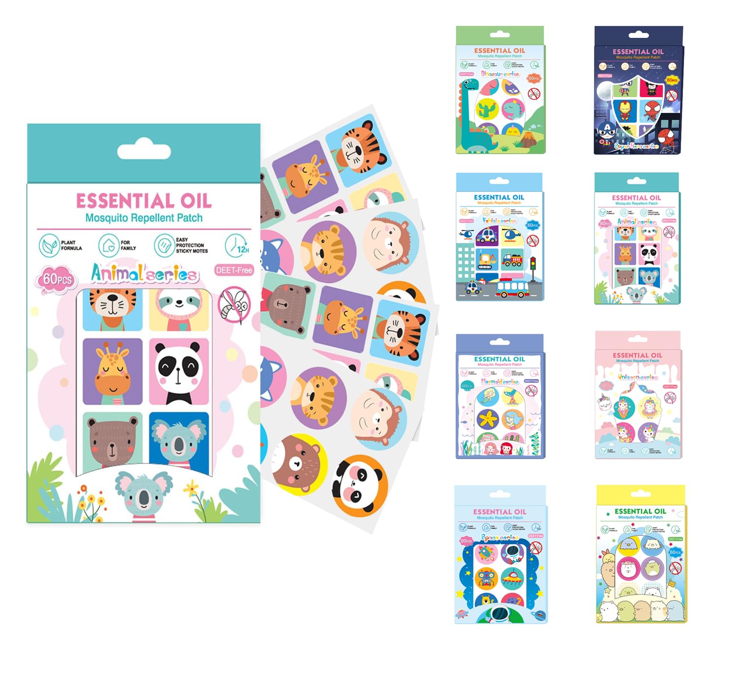 Mosquito Patch Stickers (240 Pack) - The Original All Natural Citronella Essential Oil Insect Patch, Plant Based Ingredients, Non-Toxic, DEET Free, Up to 24 Hour of Protection (Zoo series)