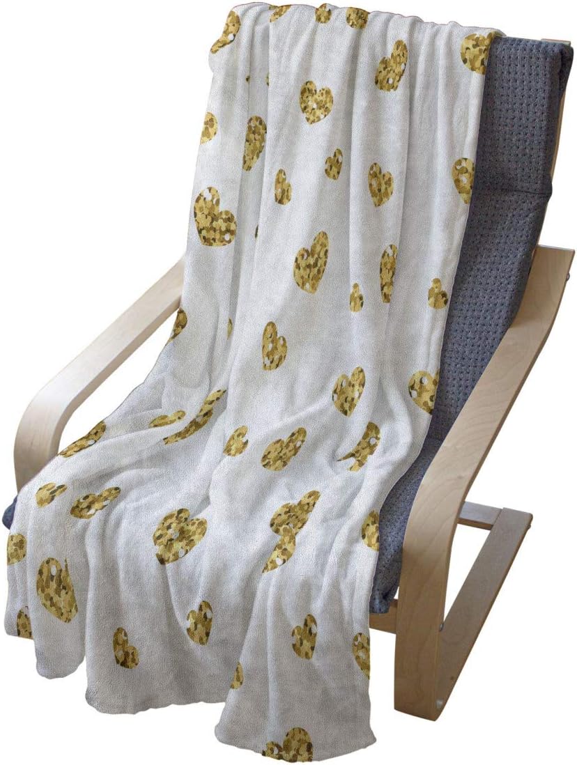 Lunarable Hearts Throw Blanket, Romantic Love Theme with Golden Yellow Hearts Valentines Day Inspired Pattern, Flannel Fleece Accent Piece Soft Couch Cover for Adults, 50" x 60", Yellow and White
