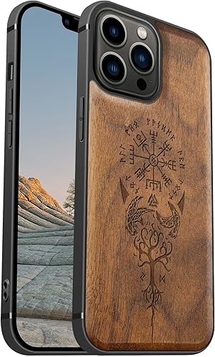 Carveit Funda magnética de madera para iPhone 13 Pro Max madera real dura y TPU suave Funda protectora híbrida a prueba de golpes, funda de madera