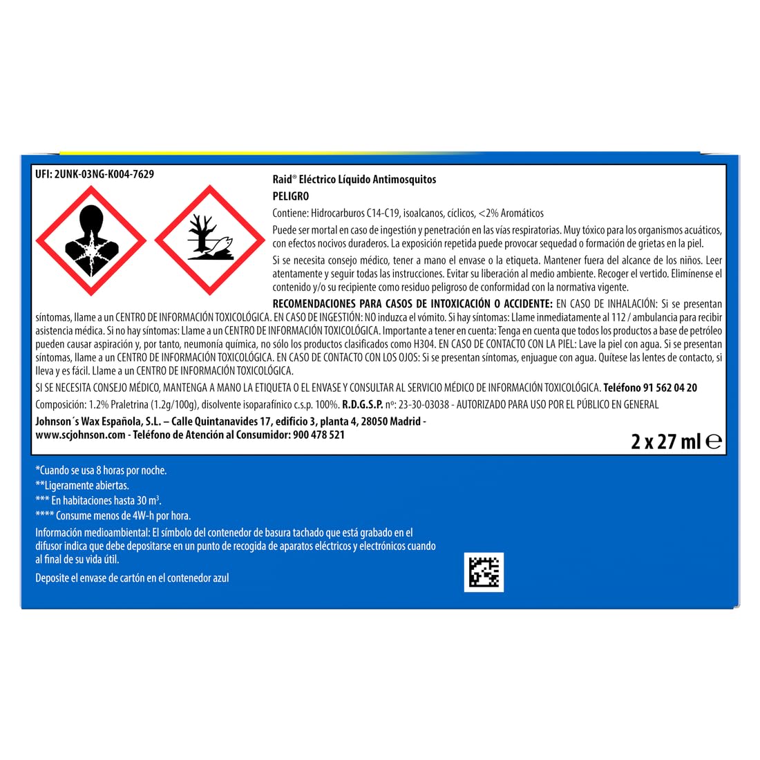 Raid Eléctrico Anti Mosquitos Comunes y Tigre 90 Noches con Aplicador y 2 Recambios - 54 Mililitros (2 x 27ml), El embalaje puede variar