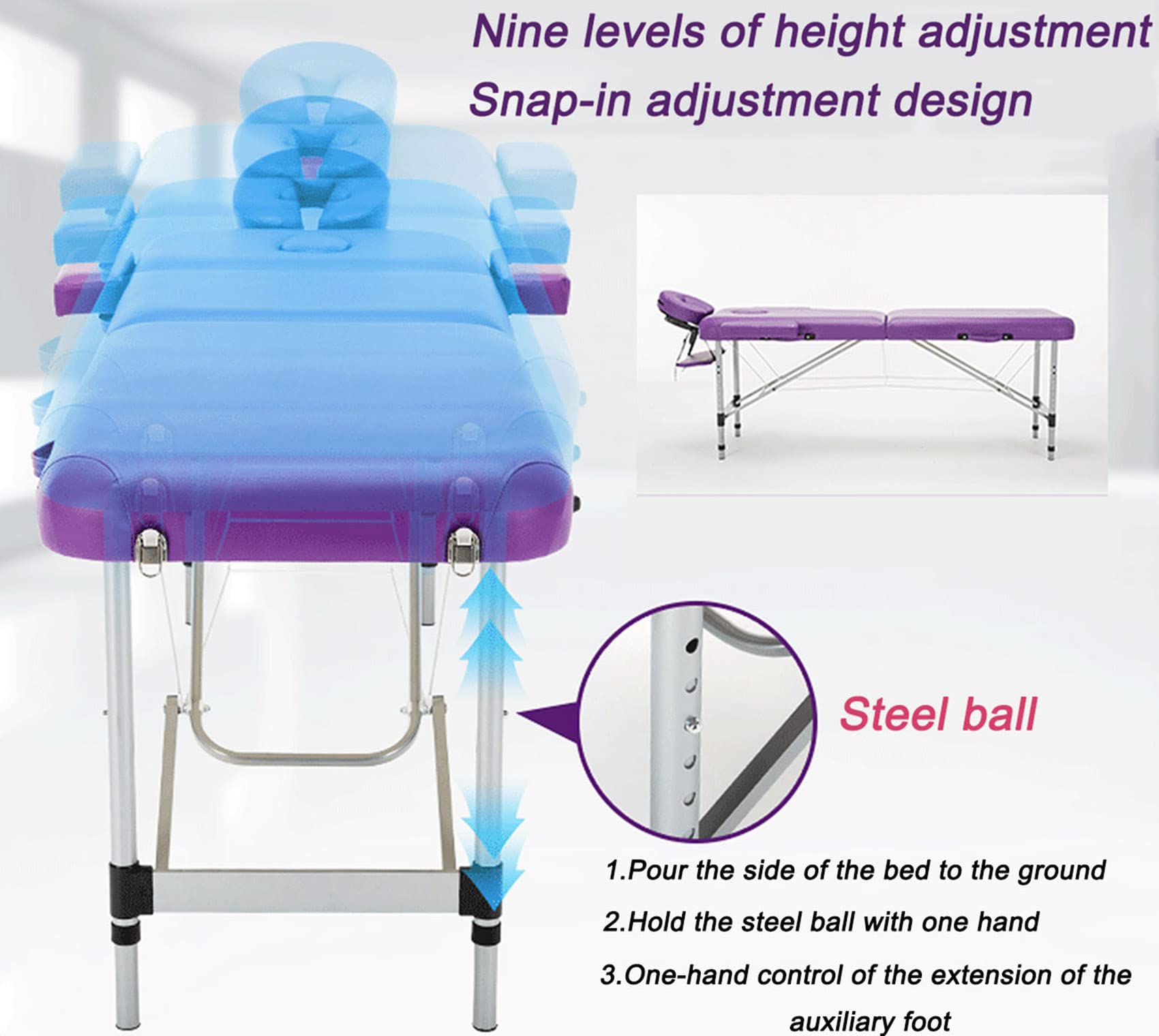 Lettino da Massaggio Pieghevole, Lettino da Massaggio fisioterapico Professionale Pieghevole Portatile ergonomico Divano in Alluminio Piedi Terapia Luce Comfort