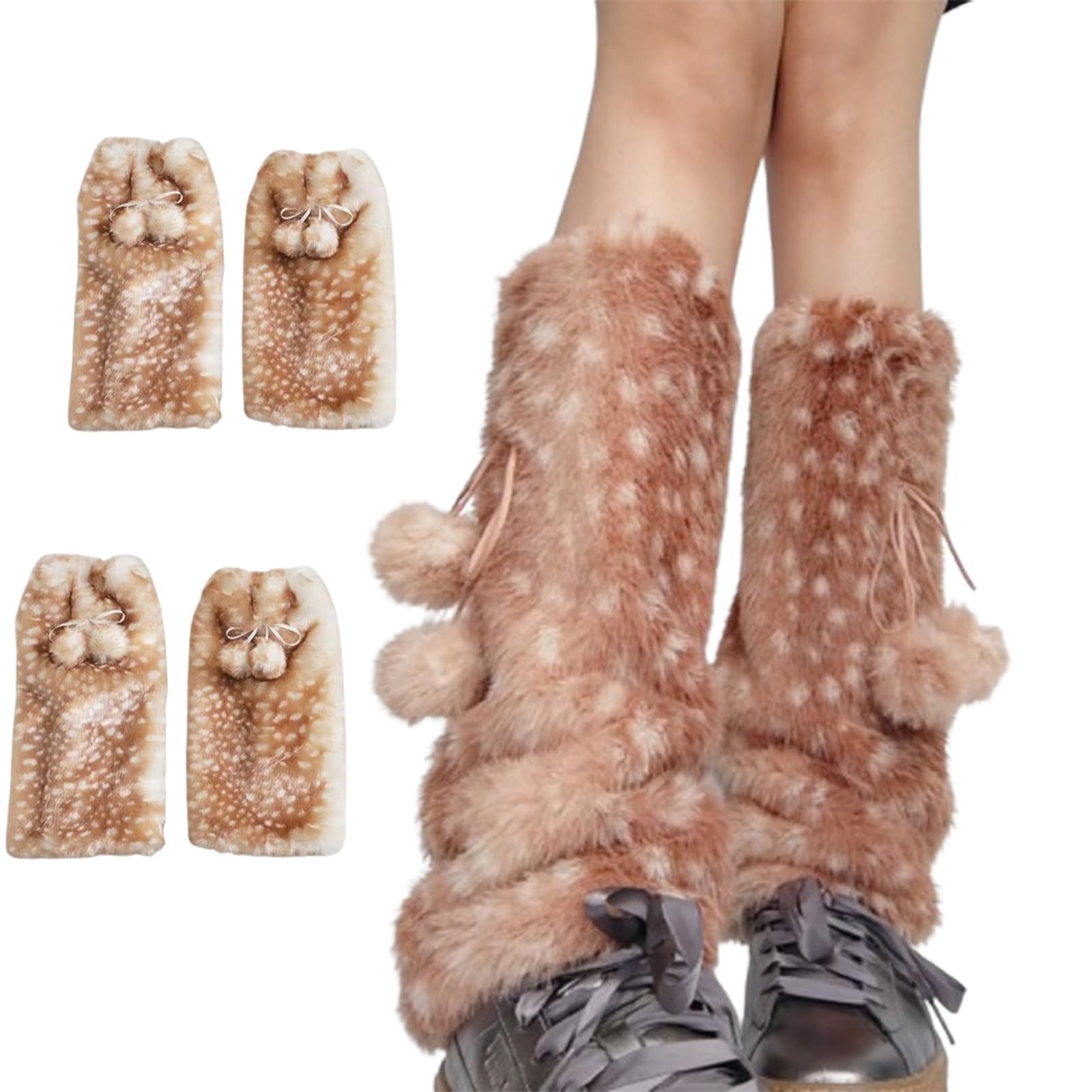 Reindeer pattern faux fur leg warmers Christmas gift warm and fluffy winter socks cute reindeer boot warmers
