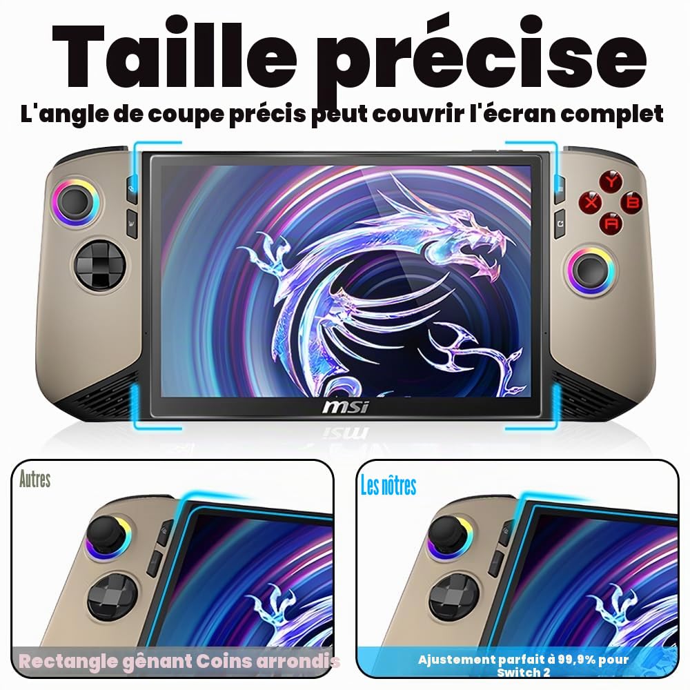 Lot de 2 Films de Protection D'écran en Verre Trempé pour MSI Claw 8 AI+ A2VM Handheld 2025, 8 Pouces, Transparent Ultra HD, Anti-Rayures, Anti-Traces, Sans Bulles