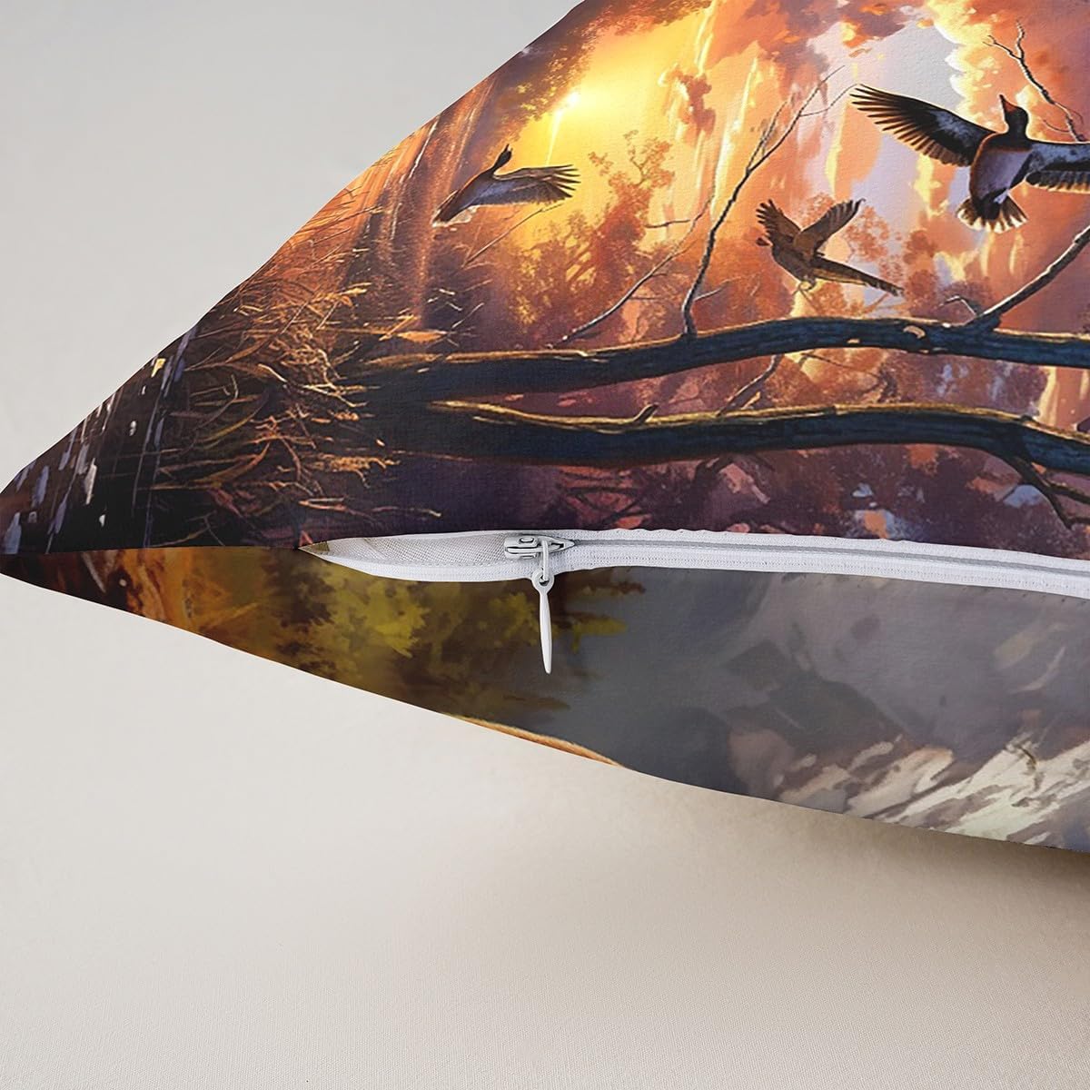 Hunting Animals Throw Pillow Cover 24"x24" Wild Bear Deer Duck Pillow Cases Adventure Cabin Cushion Cover Autumn Maple Leaves Pillow Cover for Couch Sofa Bed,Single Pack