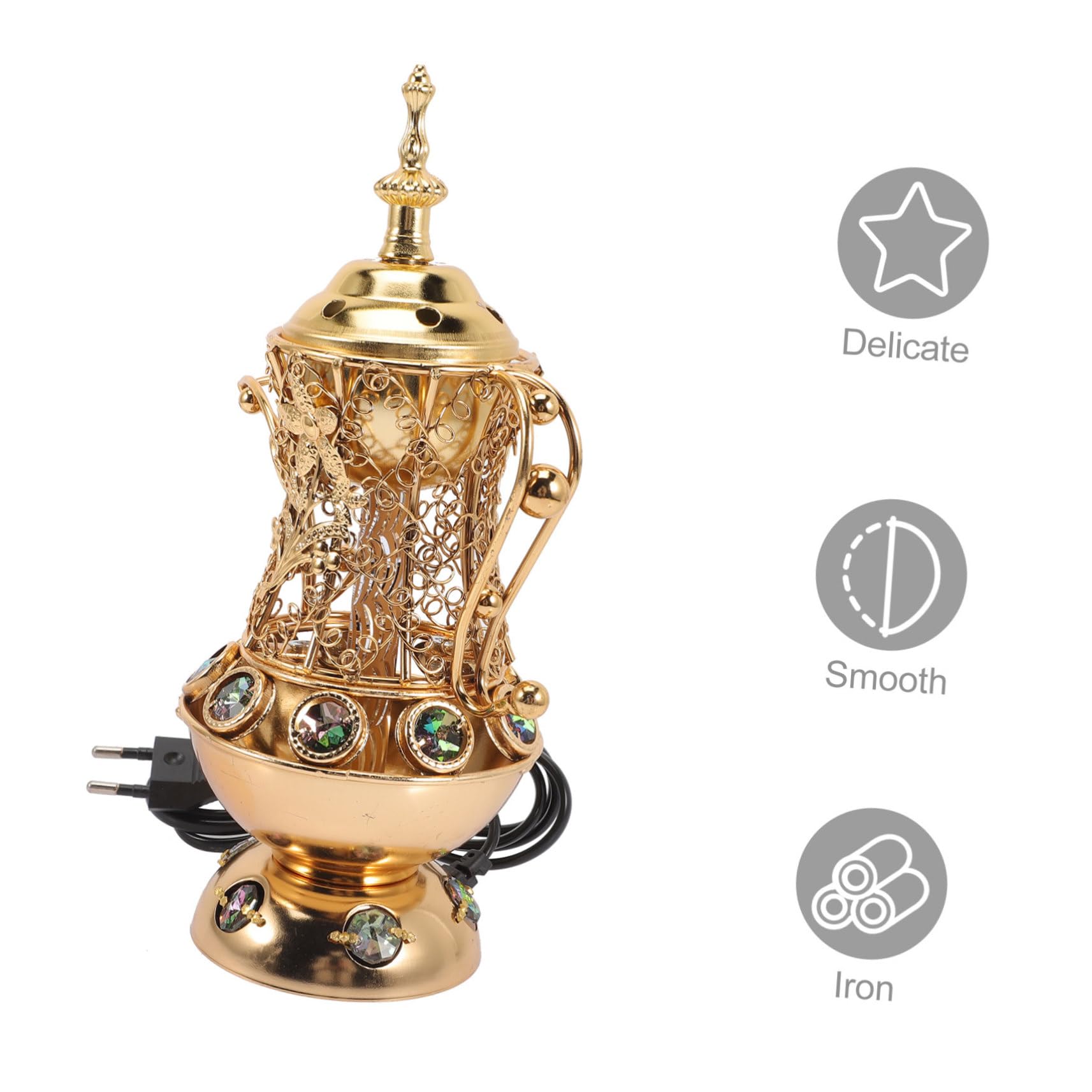 Elektrischer Weihrauchbrenner aus Eisen in Gold, Retro Design | Dekorativer Aromabrenner mit Griff, Tischdekoration im Vintage Look, für Räucherwaren und Duftanwendungen