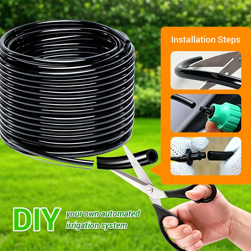 Tubo di irrigazione a goccia in PVC, 8/11 mm (5/16"), 50 m (164 piedi), tubo di distribuzione per irrigazione da giardino, frutteti e prati (8 mm di diametro interno, 11 mm di diametro esterno)