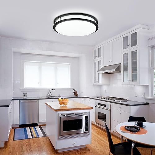 Miniatura 8 de DLLT - Lámpara de techo LED moderna de 48 W con control remoto, 18 pulgadas, regulable, color negro, redondo, para dormitorio, cocina, pasillo, modo