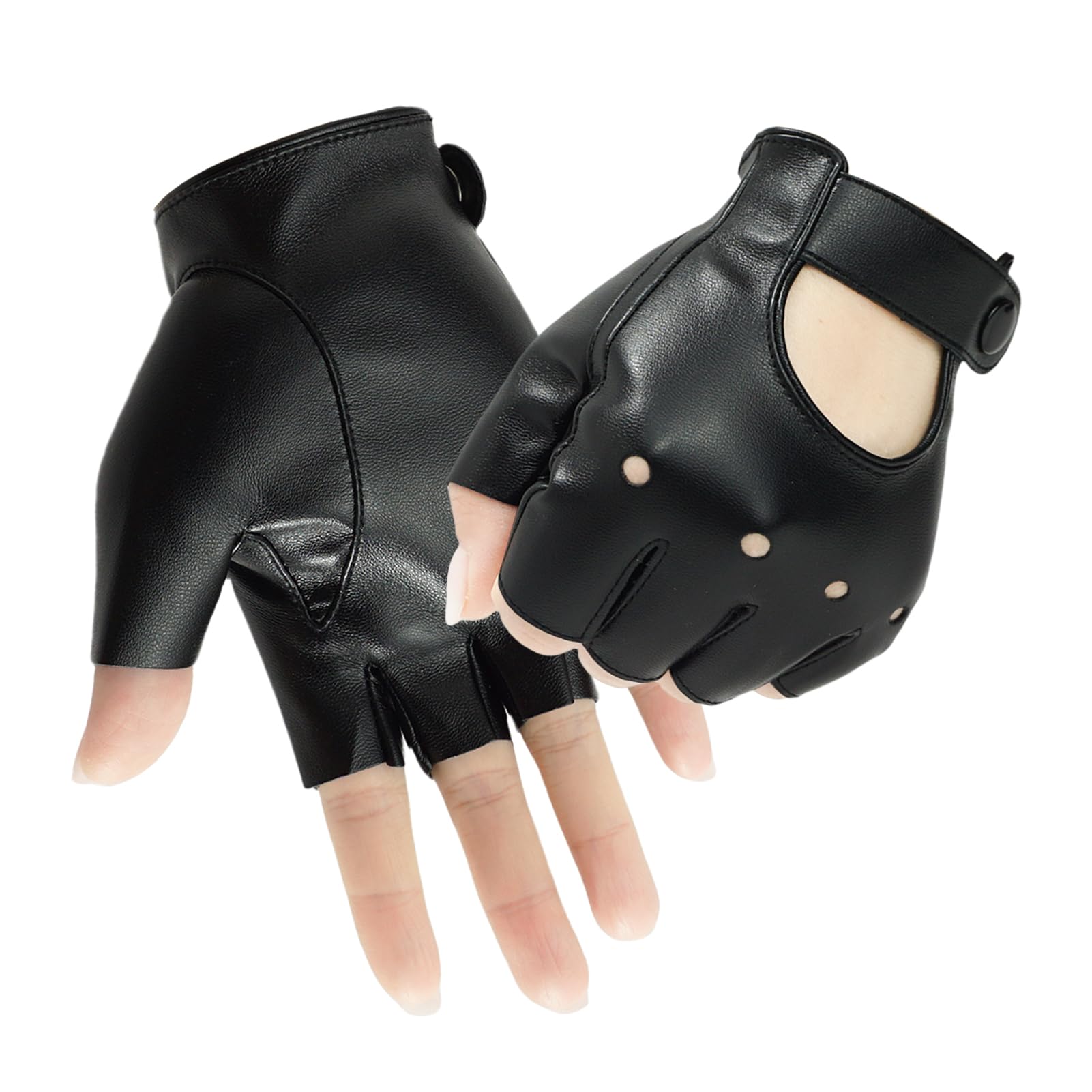 Guanti Senza Dita In Vera Pelle Nera - Uomo E Donna - Stile Guanti Da Guida