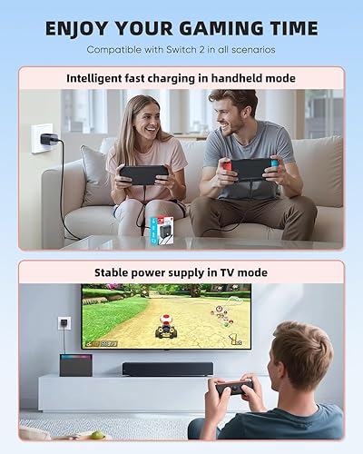 Miniatura 5 de Cargador Switch 2 Adaptador de corriente de CA de 60 W para Nintendo 21 con cable de 5 pies de largo, compatible con base de TV 4K, fuente de carga