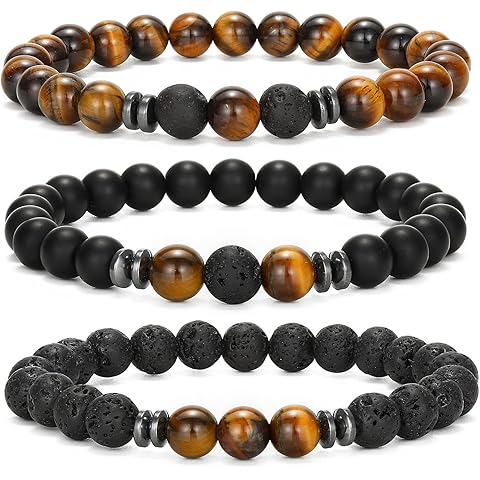 MengPa Mens Beaded Bracelets Couples Matching Bracelet Set Lava Rock Beads for Women Stone Jewelry
