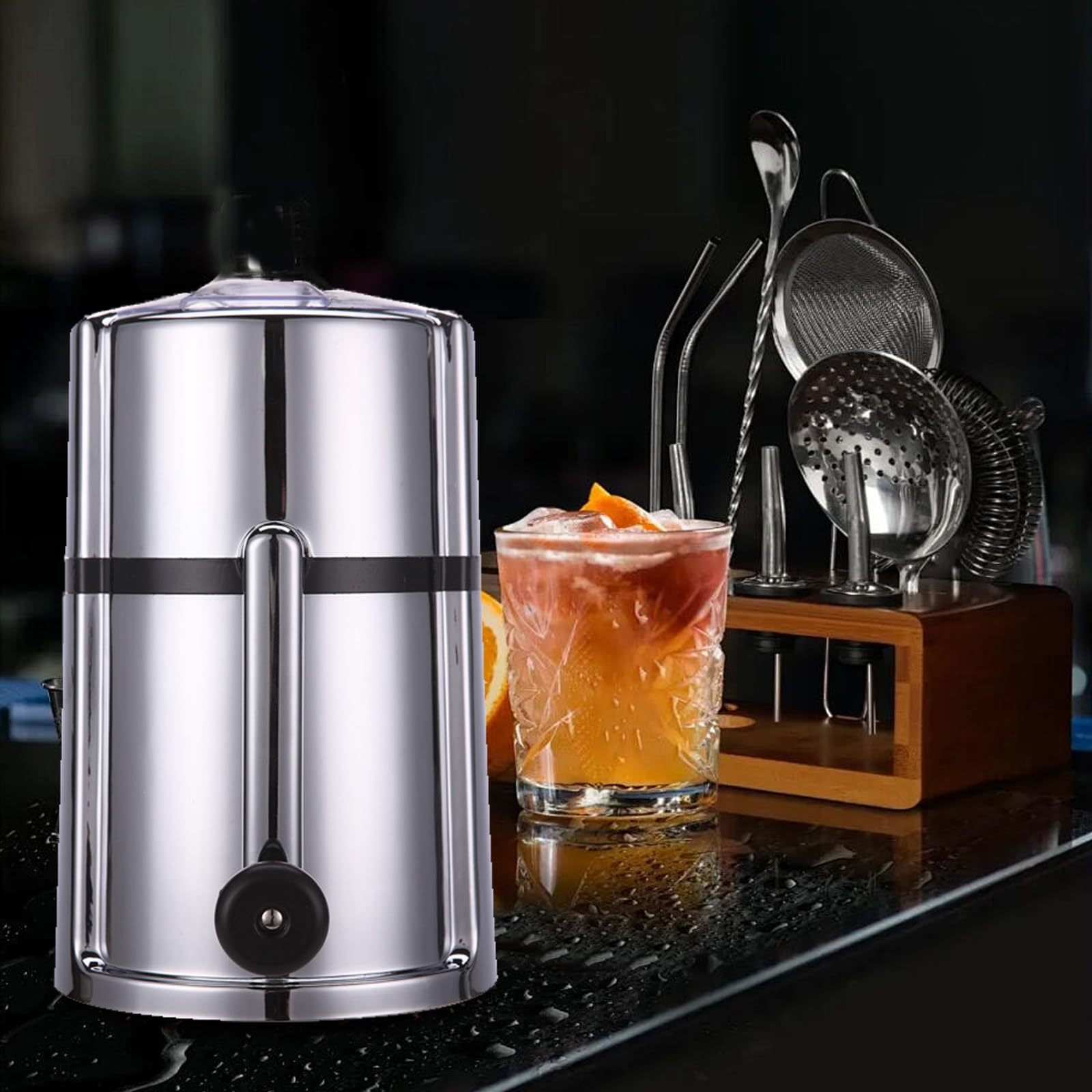 Manuel Broyeur à Glace, Machine à Glace Pilée Manivelle, Broyeur à Glace Manuel, Cocktails Slush Machine, Rasoir à Glace Portable à Manivelle avec Lames en Acier Inoxydable