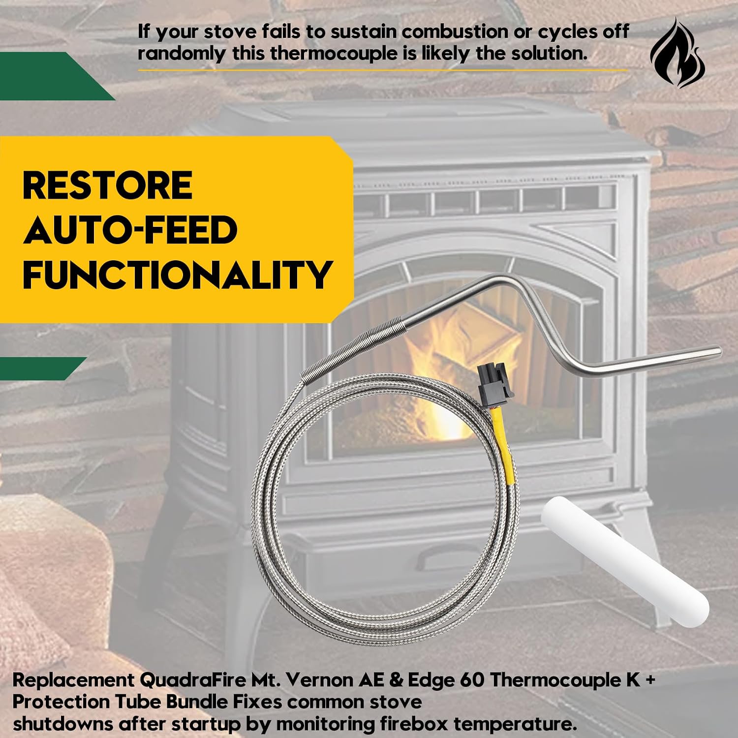 SRV7034-247 Thermocouple K for Quadrafire Mt Vernon AE Freestanding | With SRV7034-186 Protection Tube Bundle, Restores Auto-Feed Function, Fixes Random Shutdowns
